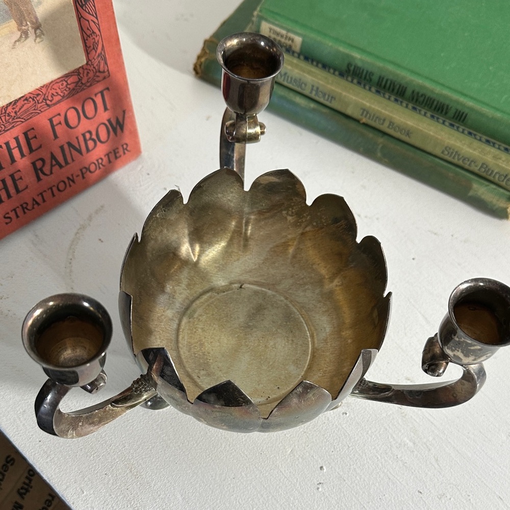 Vintage Silver plate lotus candle holder centerpiece, Leonard - Picture 3 of 8